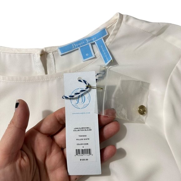 NWT Draper James 6 Willow White Long Sleeve Bell Collection Bow Tie Sleeve Blous - Picture 6 of 7